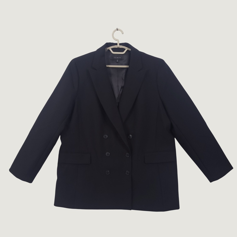 Talbots Double Breasted Blazer Jacket Black Sz 18 Career Office Classic Academia